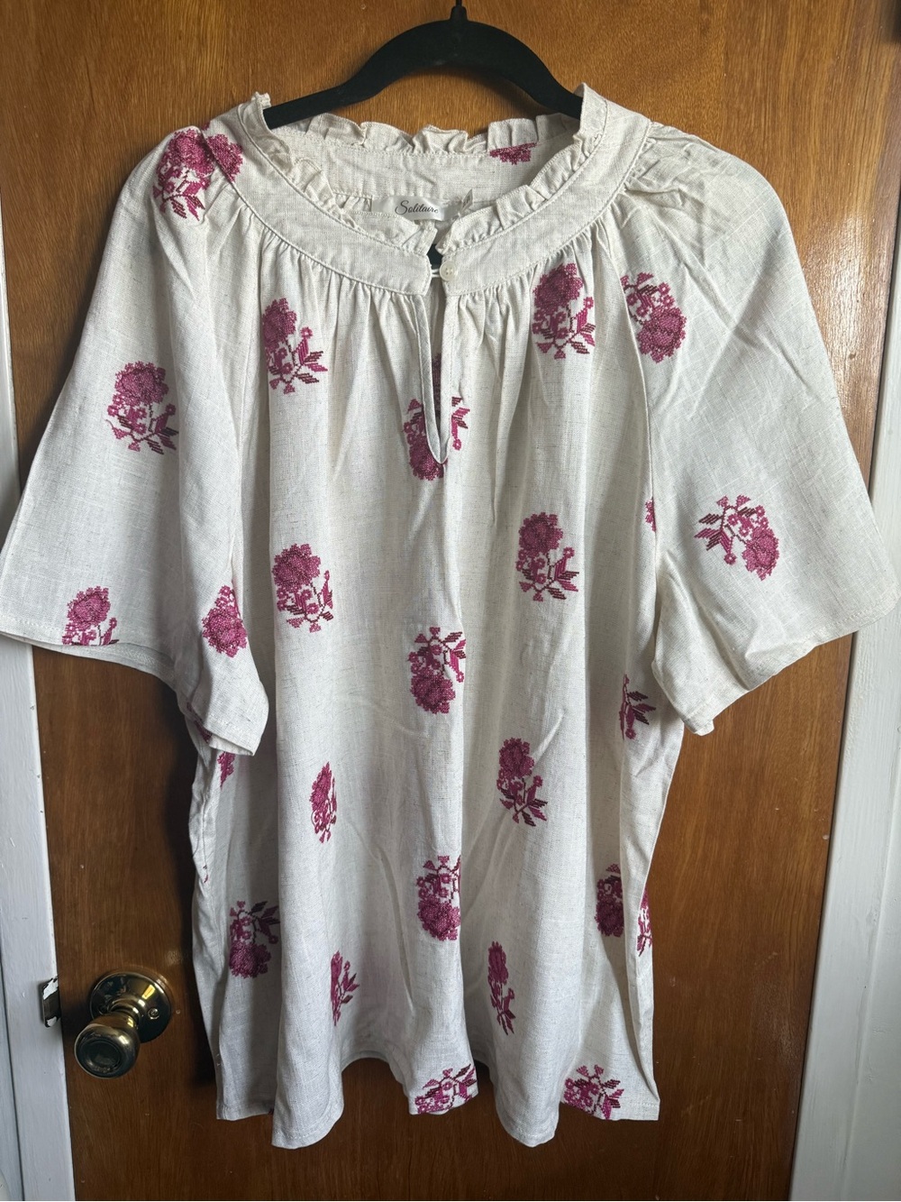 Solitaire Ivory Tunic with Rose-Pink Cross-stitch Floral Print